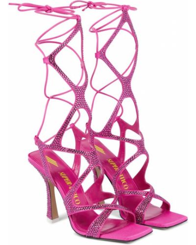 Сатенени полуотворени обувки с връзки с дантела The Attico розово