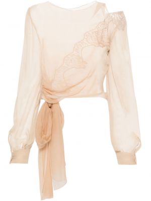Bluză din șifon cu model floral din dantelă Alberta Ferretti bej