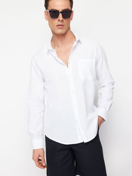 Βαμβακερό πουκάμισο τζιν Trendyol λευκό