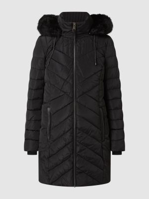 Czarny pikowany płaszcz z futerkiem Dkny