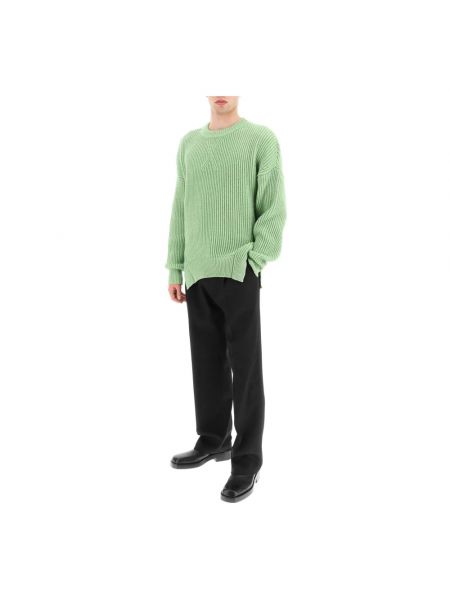 Sweter w paski z okrągłym dekoltem oversize Jil Sander zielony