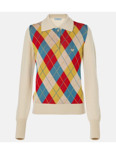 Argyle-mønstret uld striktrøje Prada beige