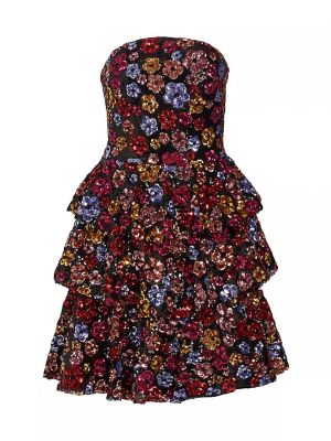 Платье мини с пайетками в цветочек из тюля Marchesa Notte