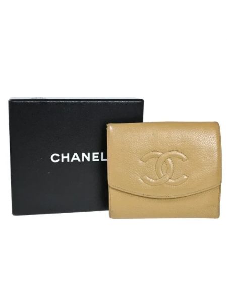 Leder geldbörse Chanel Vintage beige