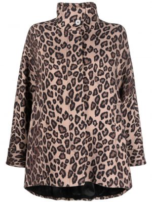 Vlnený kabát s potlačou s leopardím vzorom Alberto Biani hnedá