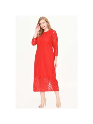 Платье-футляр SVESTA, гипюр, вечернее, полуприлегающее, миди, карманы, 52 красный