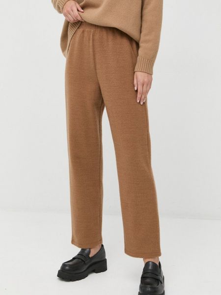 Max Mara Leisure nadrág gyapjú keverékből női, barna, magas derekú egyenes