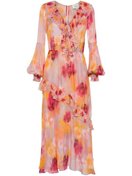 Φόρεμα με σχέδιο με βολάν Marchesa Rosa ροζ