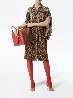 Loomamustriline mustriline kleit Burberry pruun