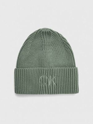 Dzianinowa czapka Calvin Klein zielona