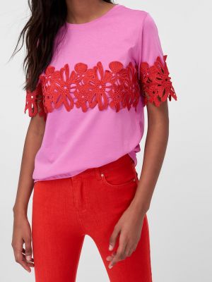 Koszulka w kwiatki koronkowa Trendyol czerwona