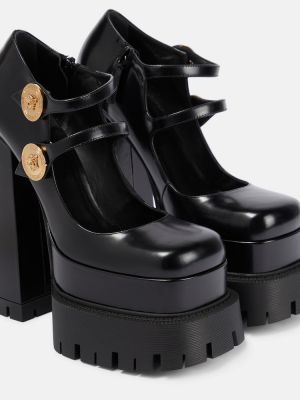 Pantofi cu toc din piele cu platformă Versace negru