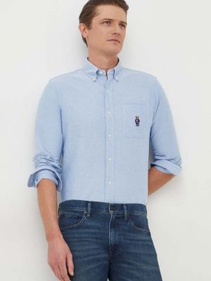 Péřová košile s knoflíky Polo Ralph Lauren modrá