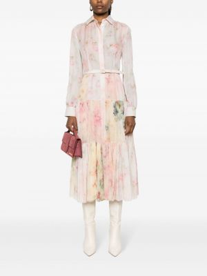 Robe mi-longue en soie à fleurs à imprimé Ralph Lauren Collection rose