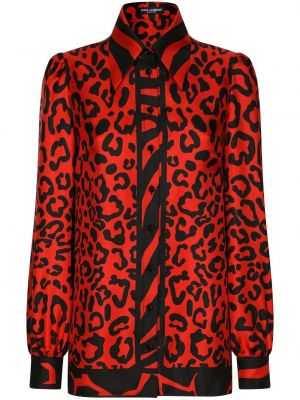 Raštuota šilkinė marškiniai leopardinė Dolce & Gabbana