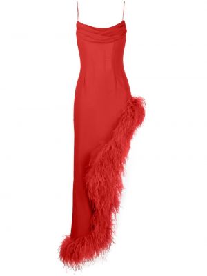 Копринена вечерна рокля с пера Alessandra Rich червено