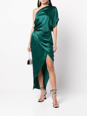 Drapiruotas šilkinis vakarinė suknelė Michelle Mason žalia