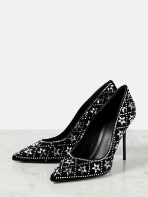 Pantofi cu toc din piele de căprioară de cristal Balmain negru
