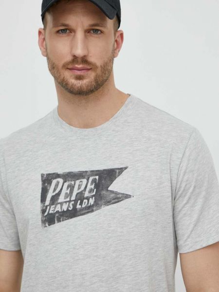 Памучна тениска с дълъг ръкав с принт Pepe Jeans сиво