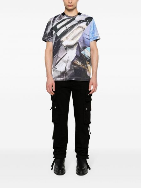 Abstraktas kokvilnas t-krekls ar apdruku Helmut Lang pelēks
