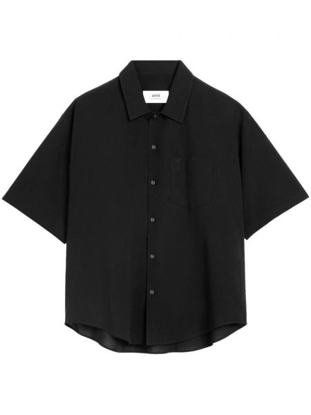Βαμβακερό πουκάμισο με κέντημα Ami Paris μαύρο