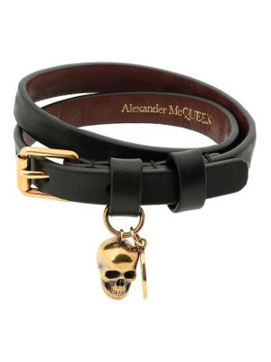 Кожаный браслет Alexander Mcqueen черный