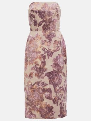 Aksamitna sukienka midi w kwiatki Dries Van Noten różowa