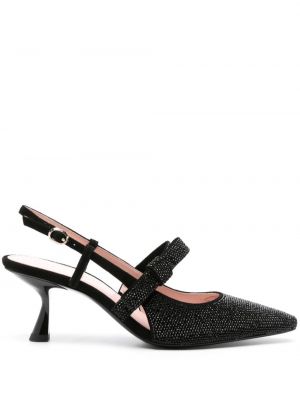 Полуотворени обувки с панделка с кристали Kate Spade черно