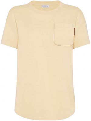 Bombažna majica z okroglim izrezom Brunello Cucinelli rumena