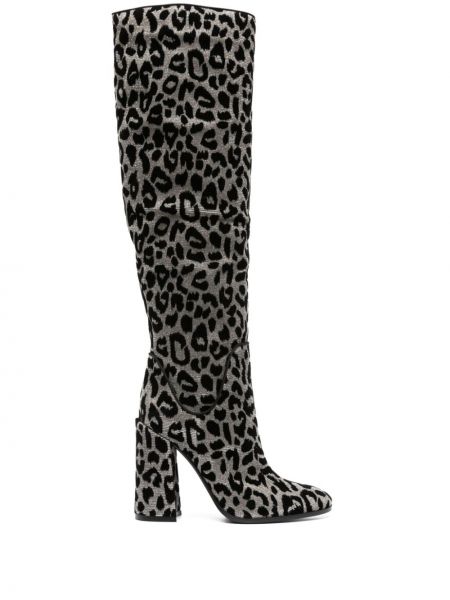 Botine cu model leopard din jacard Dolce & Gabbana
