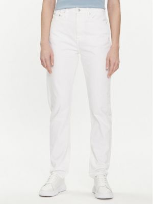 Kitsa lõikega teksapüksid Calvin Klein Jeans valge