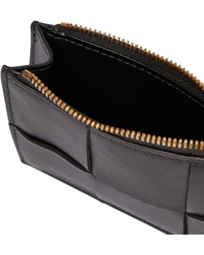 Kožená kožená peňaženka na zips Bottega Veneta čierna
