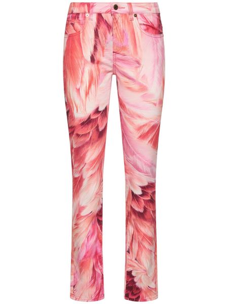 Pamučne hlače ravnih nogavica Roberto Cavalli ružičasta