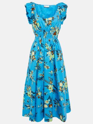 Sukienka midi bawełniana w kwiatki Tory Burch niebieska