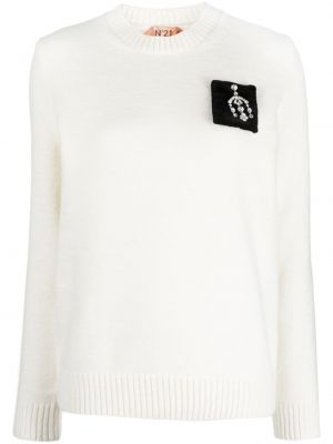 Пуловер с кръгло деколте с кристали N°21 бяло