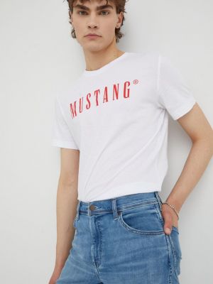 Тениска с дълъг ръкав с принт Mustang бяло