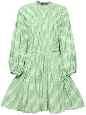 Sukienka mini w kratkę z długim rękawem Jil Sander zielona