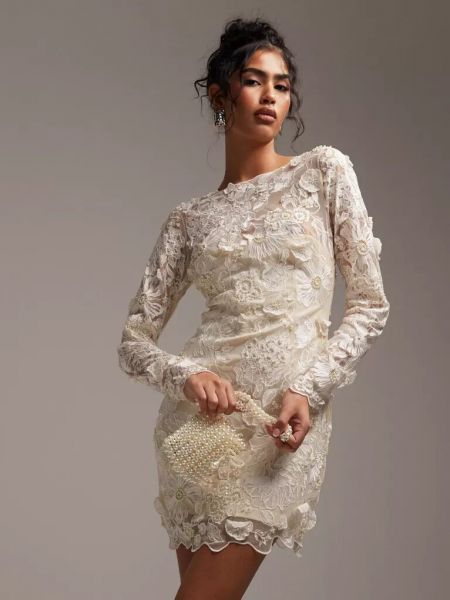 Свадебное платье мини с вышивкой с длинным рукавом Asos