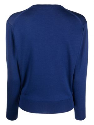 Vlněný svetr z merino vlny s kulatým výstřihem John Smedley modrý