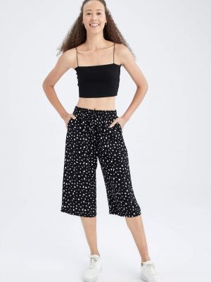 Pantaloni culottes cu imagine Defacto negru