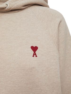 Pamučna hoodie s kapuljačom Ami Paris bež