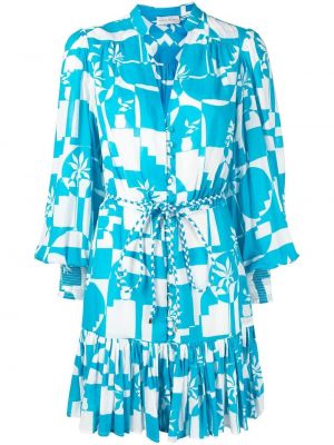 Bavlněné mini šaty s potiskem s výstřihem do v Rebecca Vallance - modrá
