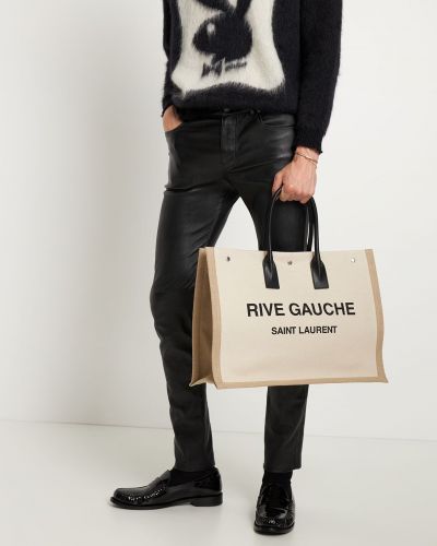 Kožna shopper torbica s printom Saint Laurent bijela