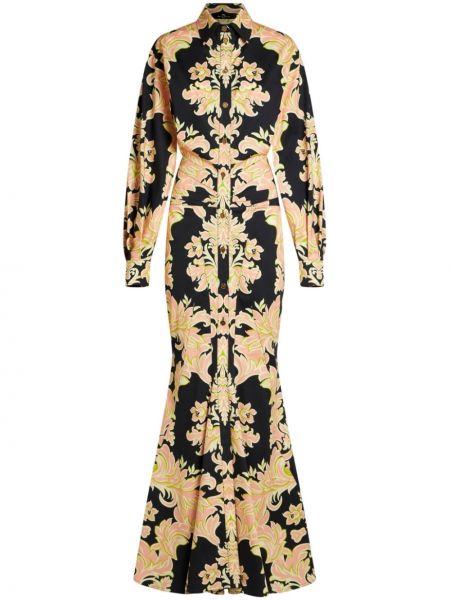 Bavlnené večerné šaty s potlačou s paisley vzorom Etro čierna