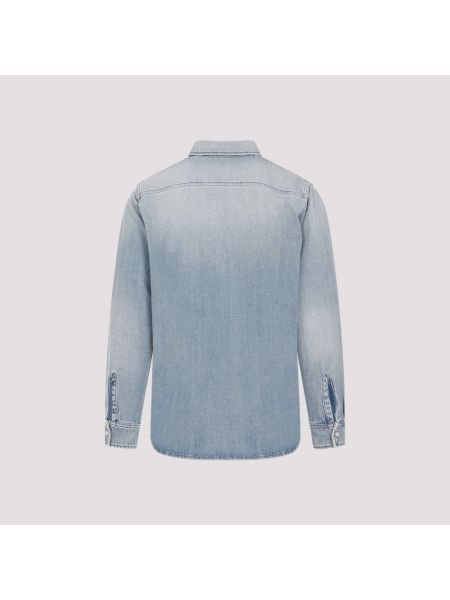 Koszula jeansowa oversize z kieszeniami Saint Laurent niebieska