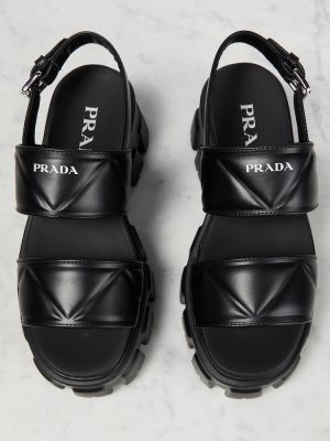 Кожени сандали на платформе Prada черно