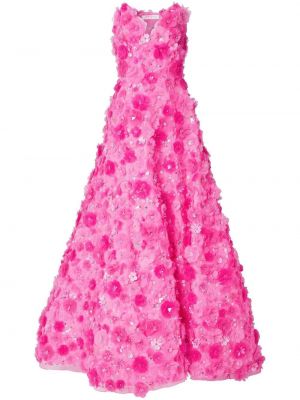 Jedwabne haftowane sukienka długa w kwiatki Carolina Herrera - różowy