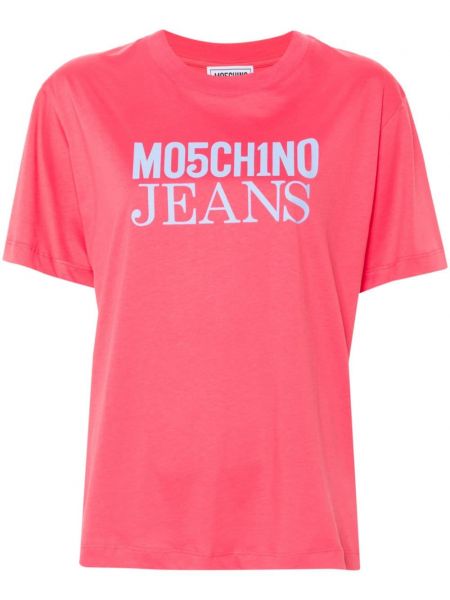 Baskılı pamuk tişört Moschino Jeans pembe