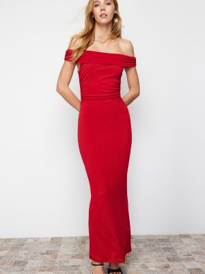 Kötött testhezálló hosszú ruha Trendyol piros
