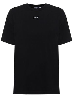 Памучна тениска бродирана Off-white черно